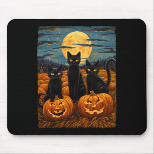 Alfombrilla De Ratón Gato negro Halloween Gato ama a gato estrellado va