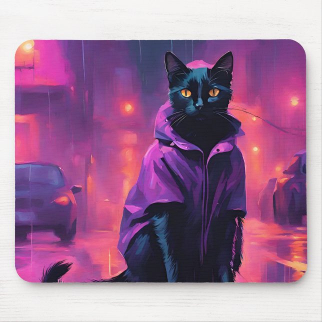 Alfombrilla De Ratón Gato negro jazzy en morado (Frente)