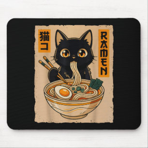 Alfombrilla De Ratón Gato negro kawaii de anime retro comiendo fideos r