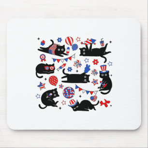 Alfombrilla De Ratón Gato Negro Lindo Bandera De Usa Fuegos Artificiale