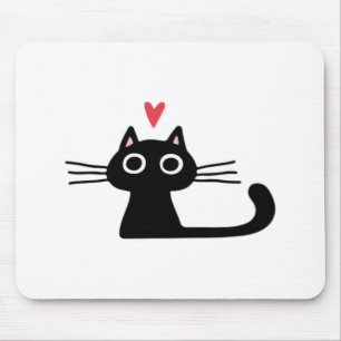 Alfombrilla De Ratón Gato negro lindo con corazón  gatito valiente clás