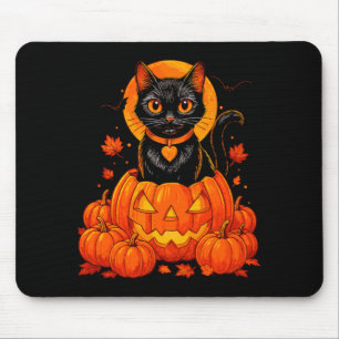 Alfombrilla De Ratón Gato Negro Luna de Calabaza Halloween Otoño
