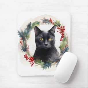 Alfombrilla De Ratón Gato negro Navidades de gatito comieron gatito fes