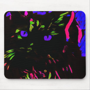 Alfombrilla De Ratón Gato negro neón con ojos brillantes
