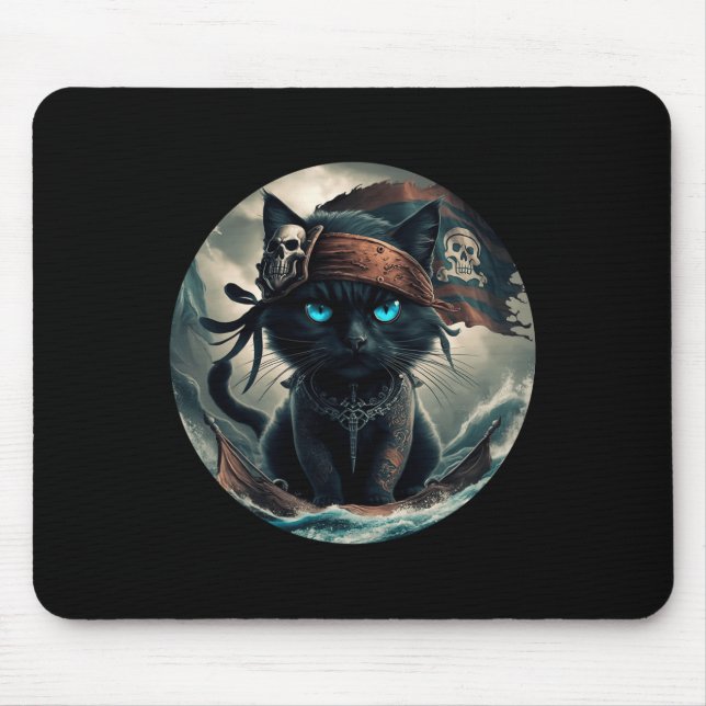 Alfombrilla De Ratón Gato negro pirata (Frente)
