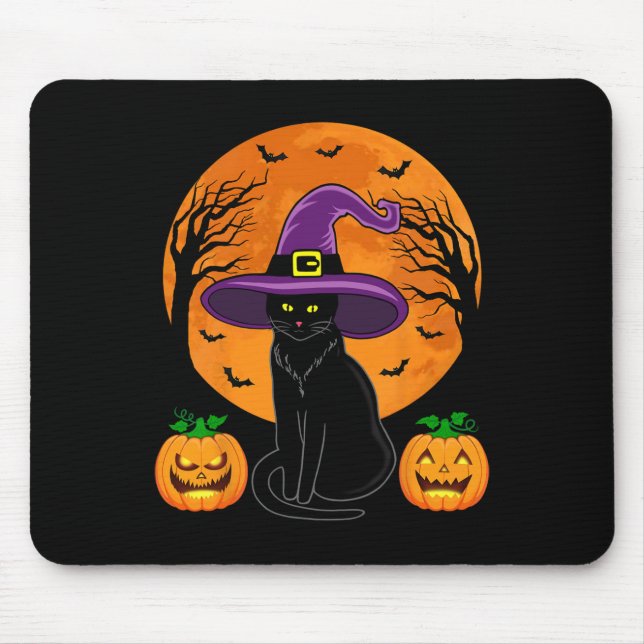 Alfombrilla De Ratón Gato negro retro Halloween Calabaza de disfraces m (Frente)