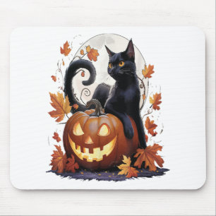 Alfombrilla De Ratón Gato negro retro Halloween Moon Costume asustado p