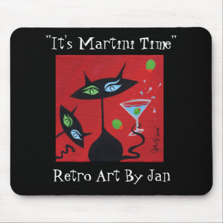 Alfombrilla De Ratón Gato negro retro Mousepad de Martini del arte pop