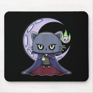 Alfombrilla De Ratón Gato Negro Vampiro Drácula y Fuego Mágico Para