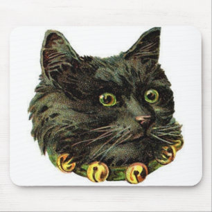 Alfombrilla De Ratón Gato negro victoriano con collar de campana