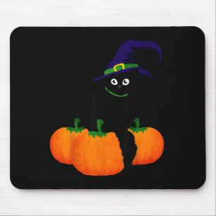 Alfombrilla De Ratón Gato negro y calabaza de Halloween aterrador diseñ