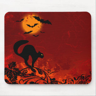 Alfombrilla De Ratón Gato negro y palos de Halloween