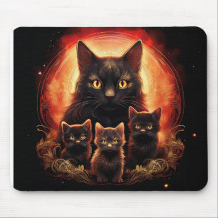 Alfombrilla De Ratón Gato Negro Y Sus Tres Gatitos