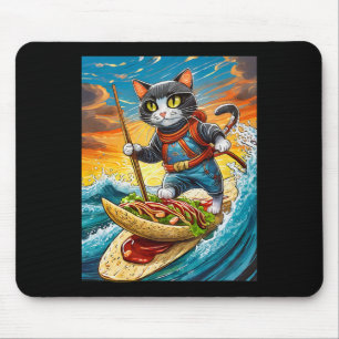 Alfombrilla De Ratón Gato Ninja Surfing en una Tabla de Surf de Taco co