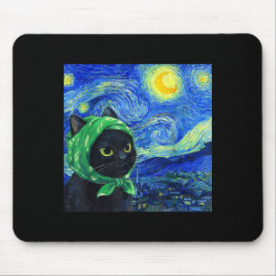 Alfombrilla De Ratón Gato Noche Estrellada Van Gogh Diversión para Gato