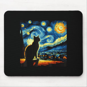 Alfombrilla De Ratón Gato Noche Estrellada Van Gogh Gatito Pintura Arte