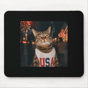 Alfombrilla De Ratón Gato Patriótico Del 4 De Julio Fumando Cigarrillo
