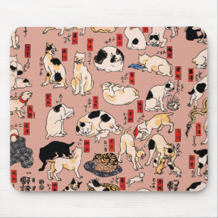 Alfombrilla De Ratón Gato Patrón Ukiyo-e Japonés Antiguo: Kuniyoshi