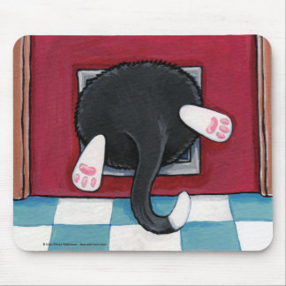 Alfombrilla De Ratón Gato pegado en una aleta del gato - arte divertido