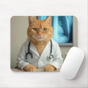 Alfombrilla De Ratón Gato Pelirrojo con Bata de Laboratorio de Médico