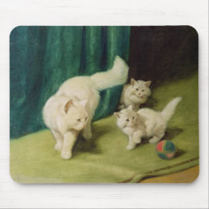 Alfombrilla De Ratón Gato persa blanco con dos gatitos