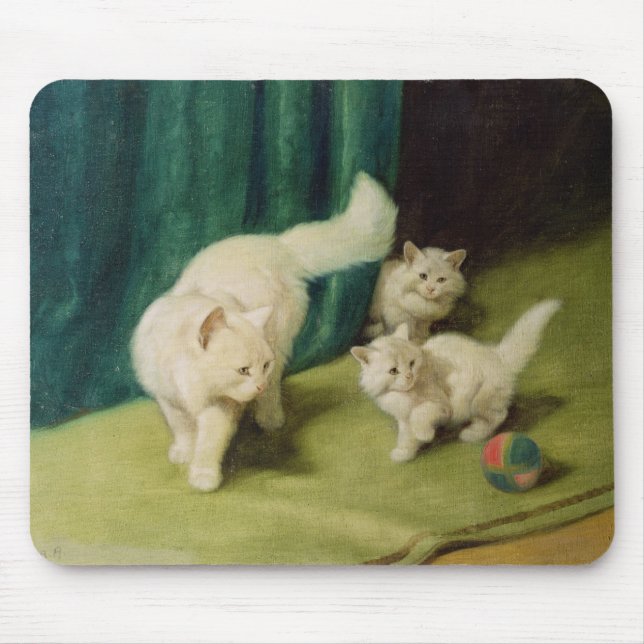 Alfombrilla De Ratón Gato persa blanco con dos gatitos (Frente)