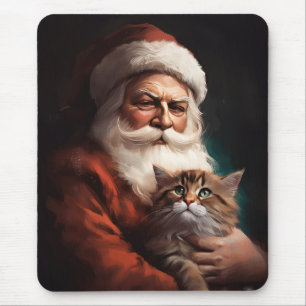 Alfombrilla De Ratón Gato Persa con Claus Santa Festivo Navidad