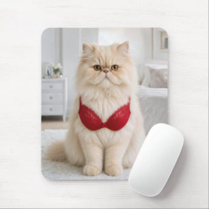 Alfombrilla De Ratón Gato Persa con un Sostén Rojo