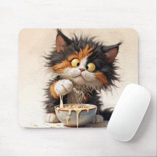 Alfombrilla De Ratón Gato personalizado Calico Jugando Con El Desayuno