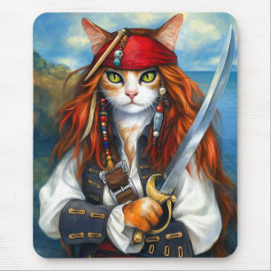 Alfombrilla De Ratón Gato pirata Arte de carácter fantasía