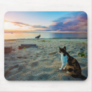 Alfombrilla De Ratón Gato que se sienta en una playa