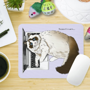 Alfombrilla De Ratón Gato Ragdoll Esponjoso Lavanda Portátil Divertido 
