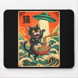 Alfombrilla De Ratón Gato Ramen Ovni Camiseta Divertida Japonesa Anime