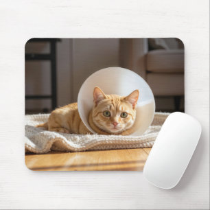 Alfombrilla De Ratón Gato Rojizo con un Cono de la Vergüenza