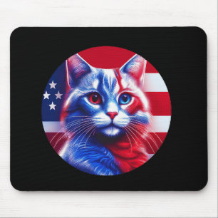 Alfombrilla De Ratón Gato Rojo Blanco y Azul con Fondo de Bandera Ameri