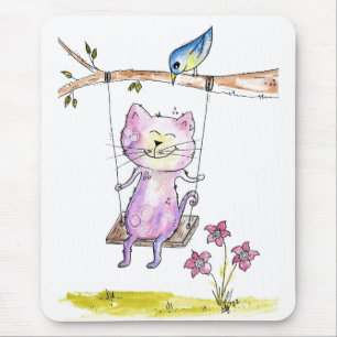 Alfombrilla De Ratón Gato rosa caprichoso y caprichoso