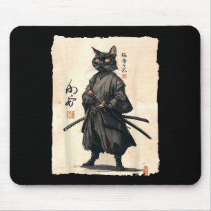 Alfombrilla De Ratón Gato Samurai Gato Japonés Anime Gato Amante Gracio