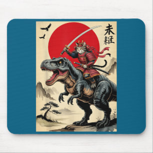Alfombrilla De Ratón Gato samurái vintage montando dinosaurio gato japo