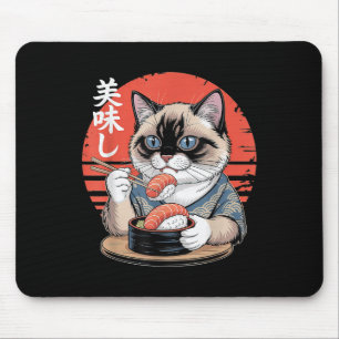 Alfombrilla De Ratón Gato siamés japonés comiendo sushi Kawaii Anime Ca