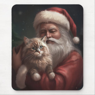 Alfombrilla De Ratón Gato siberiano con Navidades festivos de Santa Cla