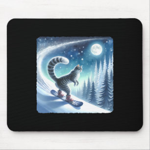 Alfombrilla De Ratón Gato Snowboard En La Pendiente Polvorienta. Nieve