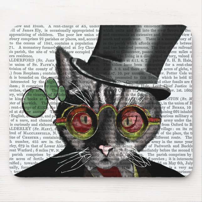 Alfombrilla De Ratón Gato Steampunk - Sombrero superior y gafas amarill (Frente)