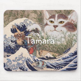 Alfombrilla De Ratón Gato supernatural en la gran ola