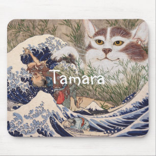 Alfombrilla De Ratón Gato supernatural en la gran ola