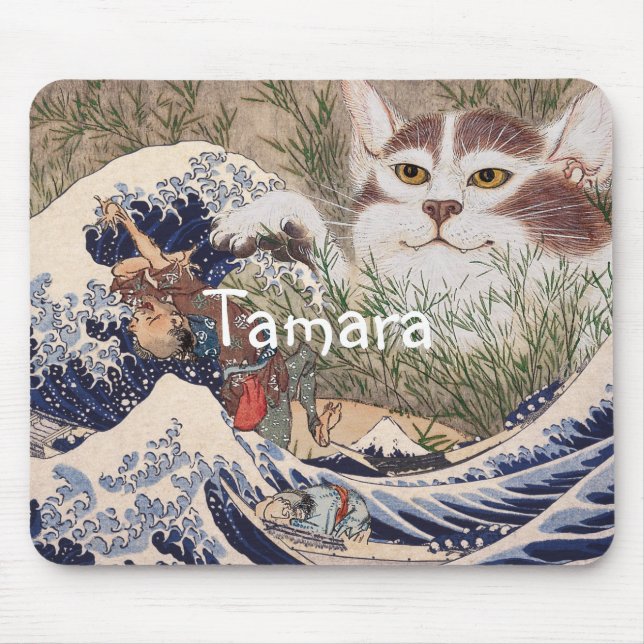 Alfombrilla De Ratón Gato supernatural en la gran ola (Frente)