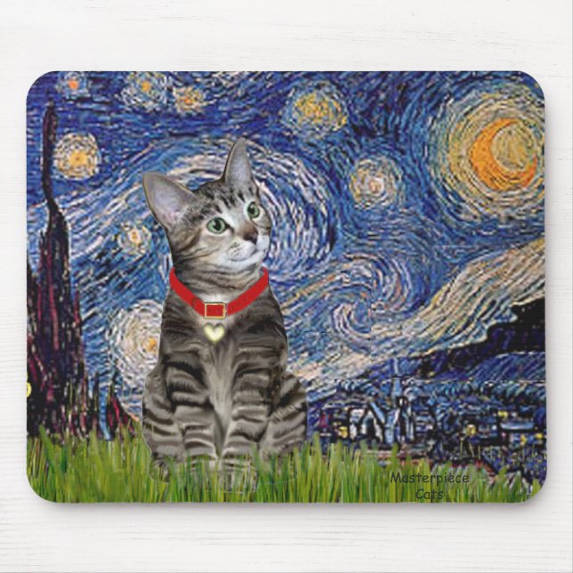 Alfombrilla De Ratón GATO (Tabby2) - Noche estrellada (Frente)