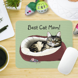 Alfombrilla De Ratón Gato Tabby Adorable Día de la Madre Verde