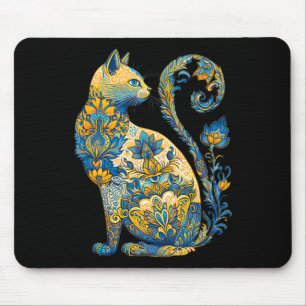 Alfombrilla De Ratón Gato ucraniano floral vintage bandera de Ucrania y