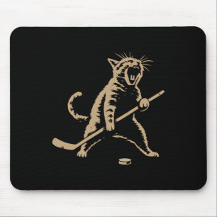 Alfombrilla De Ratón Gato Vintage Divertido Jugando Hockey sobre Hielo 