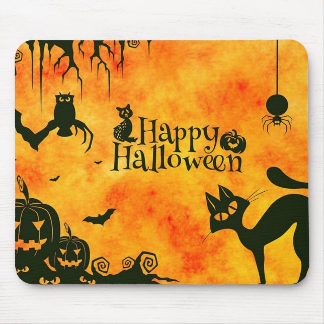 Alfombrilla De Ratón Gato y calabazas fantasmagóricos Mousepad del (Frente)